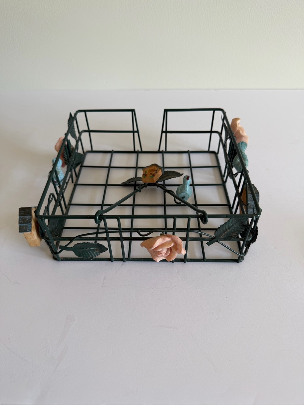 2000 ABC Distributing Y2K Metal Wire Napkin Holder Blue Birds Roses Cottage Core